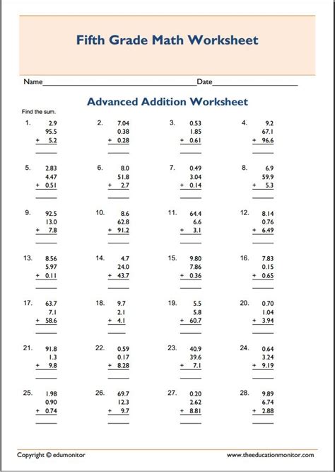 Printable Math Worksheets For 5th Grade