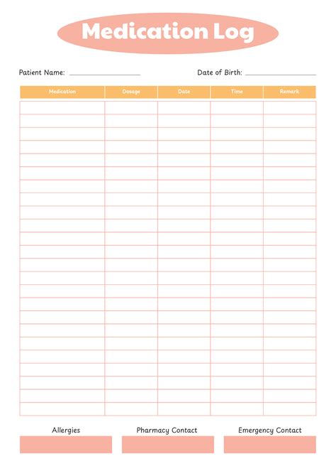 Printable Medication List Form