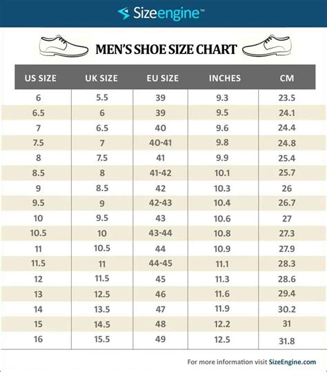 Printable Mens Shoe Size Chart With Width