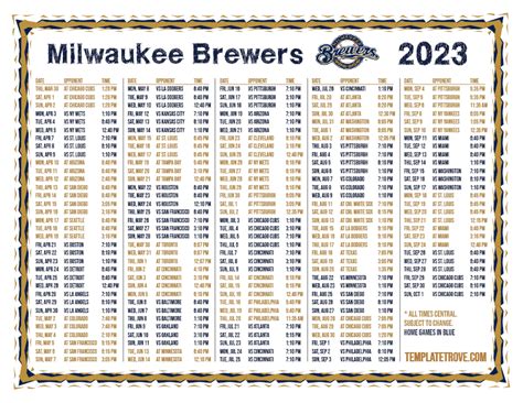 Printable Milwaukee Brewers Schedule
