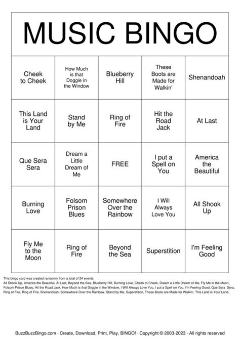 Printable Music Bingo