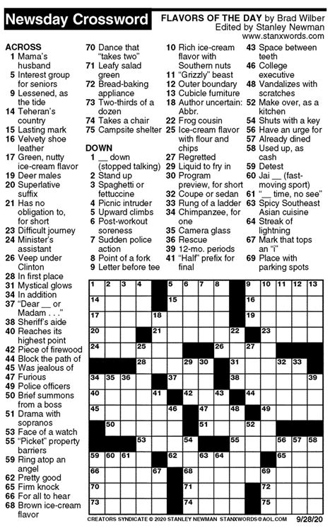 Printable Newsday Crossword Puzzles