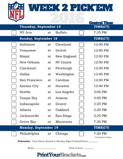 Printable Nfl Week 2 Schedule
