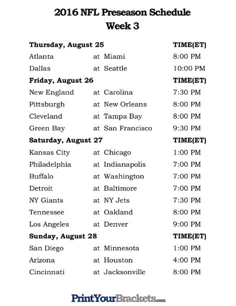 Printable Nfl Week 3 Schedule