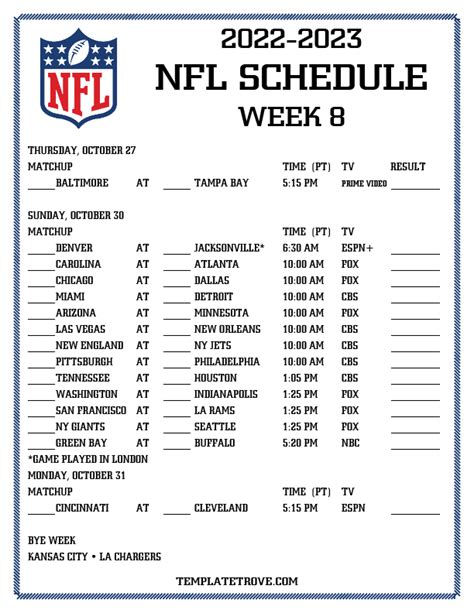Printable Nfl Week 8 Schedule