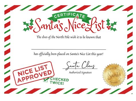 Printable Nice List Certificate Free