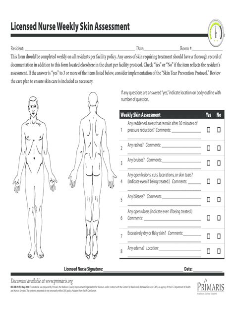 Printable Nursing Skin Assessment Form