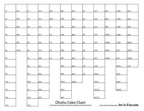 Printable Ohuhu Marker Color Chart Blank