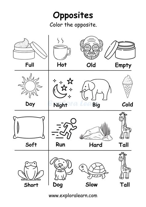 Printable Opposites Worksheets For Preschool