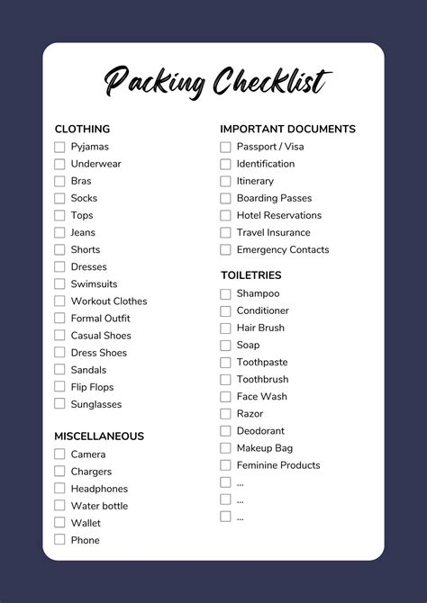 Printable Packing List