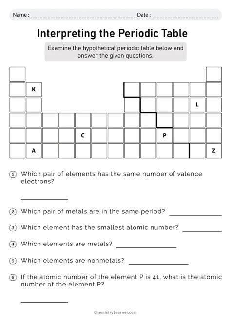 Printable Periodic Table Worksheets