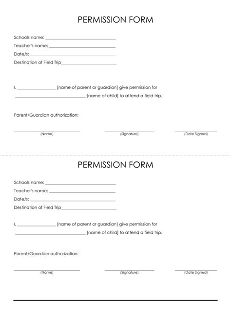 Printable Permission Slips