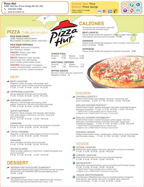 Printable Pizza Hut Menu