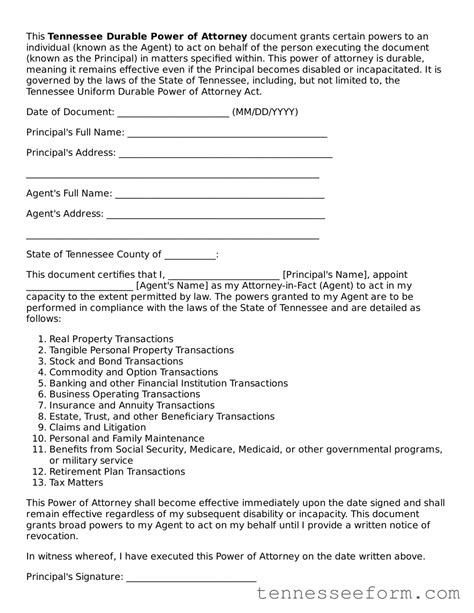 Printable Power Of Attorney Form Tennessee