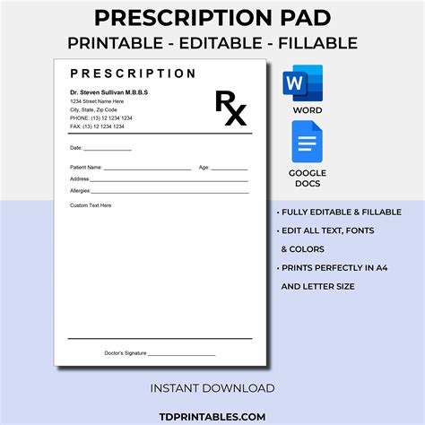 Printable Prescription Pad