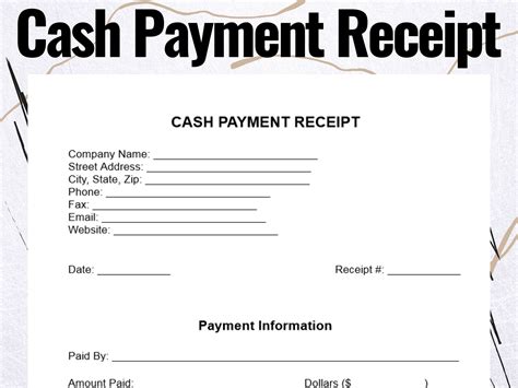 Printable Receipt For Cash Payment