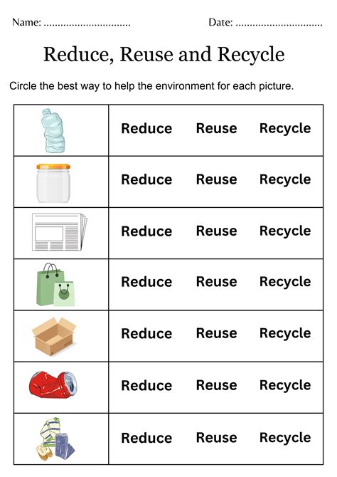 Printable Reduce Reuse Recycle Worksheets