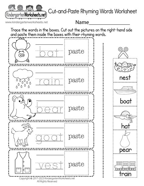 Printable Rhyming Words Worksheet For Kindergarten