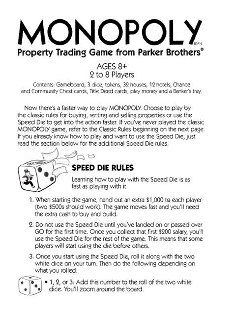 Printable Rules For Monopoly