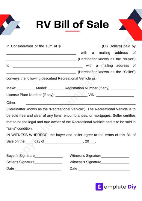 Printable Rv Bill Of Sale