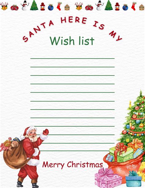 Printable Santa Claus Wish List