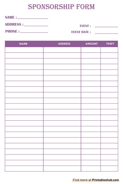 Printable Sponsorship Form
