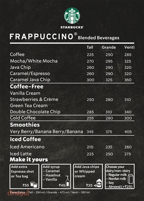 Printable Starbucks Menu