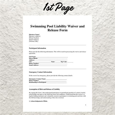 Printable Swimming Pool Waiver Template