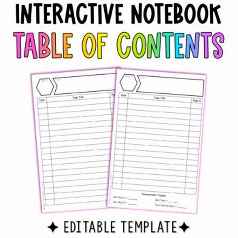 Printable Table Of Contents For Interactive Notebook