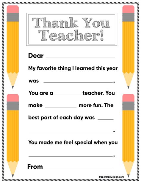 Printable Thank You Notes From Teachers