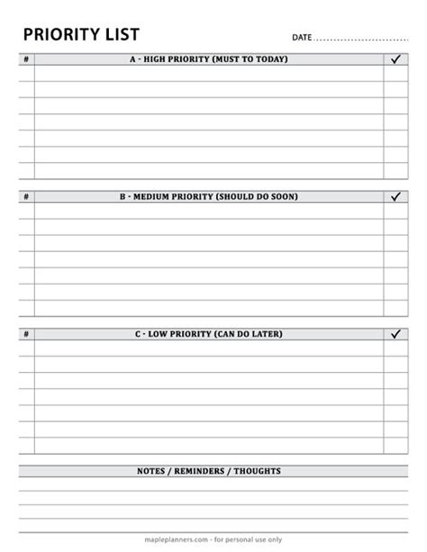 Printable To Do List With Priority And Notes Section