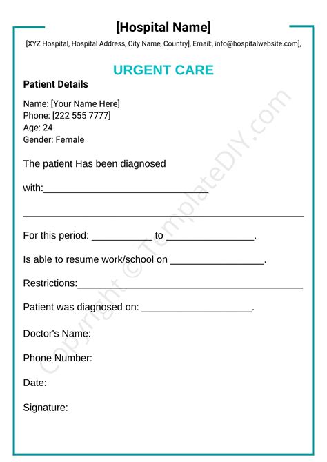 Printable Urgent Care Doctors Note