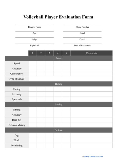 Printable Volleyball Player Evaluation Form