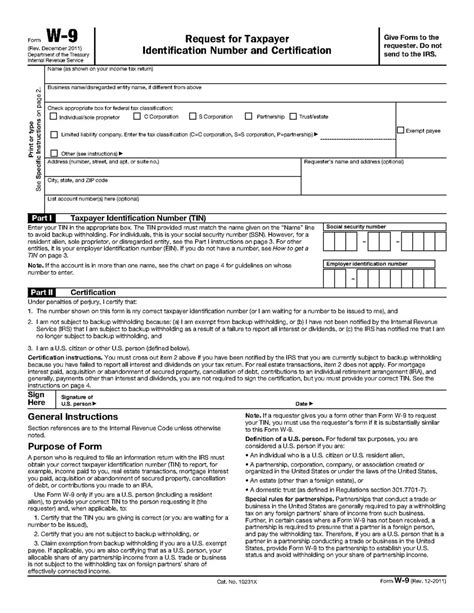 Printable W 9 Form Irs
