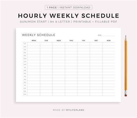 Printable Weekly Hourly Schedule