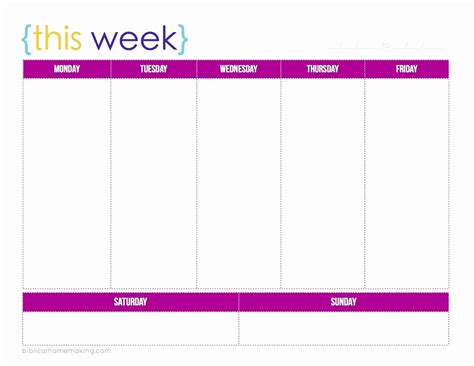 Printable Work Week Calendar