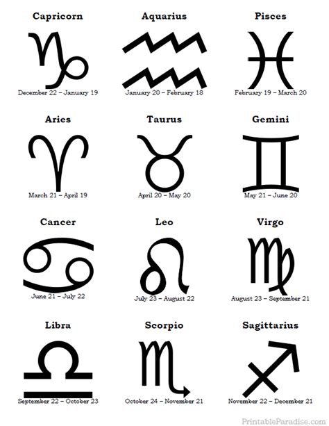 Printable Zodiac Signs