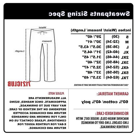 Pro Club Sweatpants Size Chart
