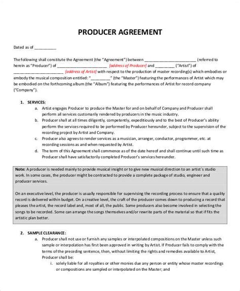 Producer Agreement Template