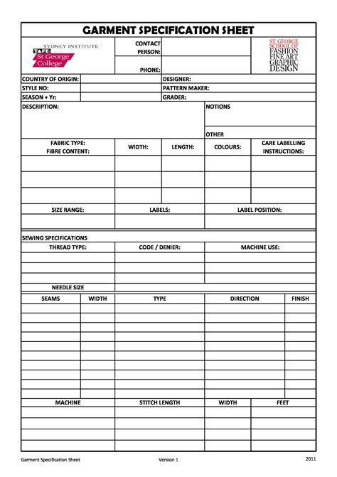 Product Spec Sheet Template