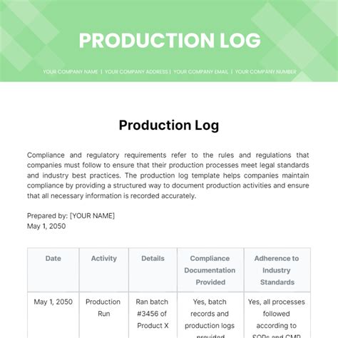 Production Log Template