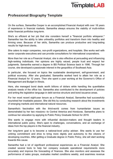 Professional Biography Template Examples