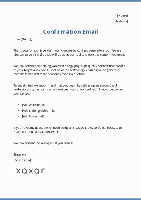 Professional Email Confirmation Template