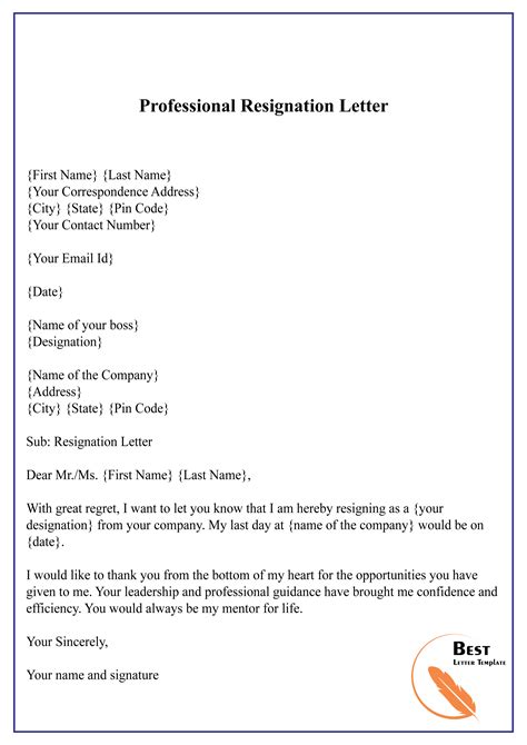 Professional Resignation Letter Template