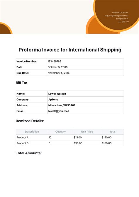 Proforma Invoice Template For International Shipping
