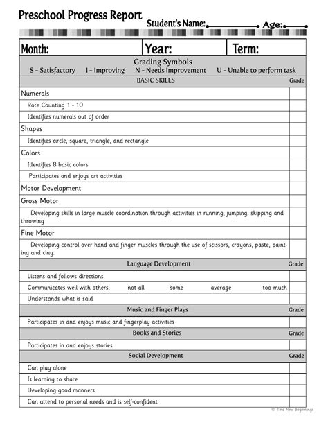 Progress Report Template For Preschool