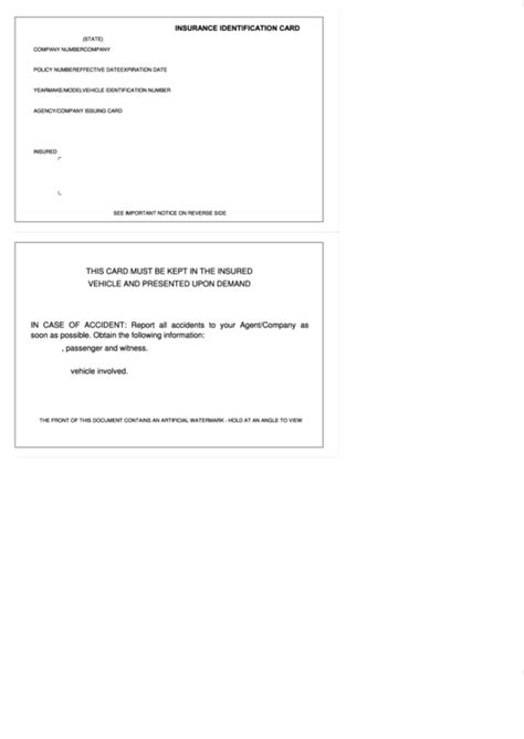 Progressive Blank Fillable Fake Car Insurance Card Template