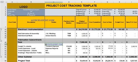 Project Cost Tracking Template Excel