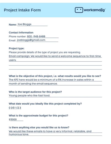 Project Intake Form Template