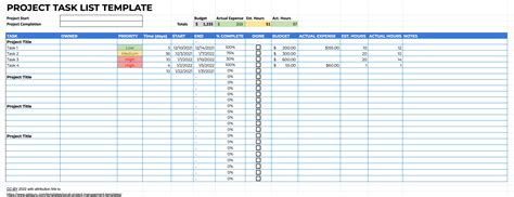 Project List Template Excel